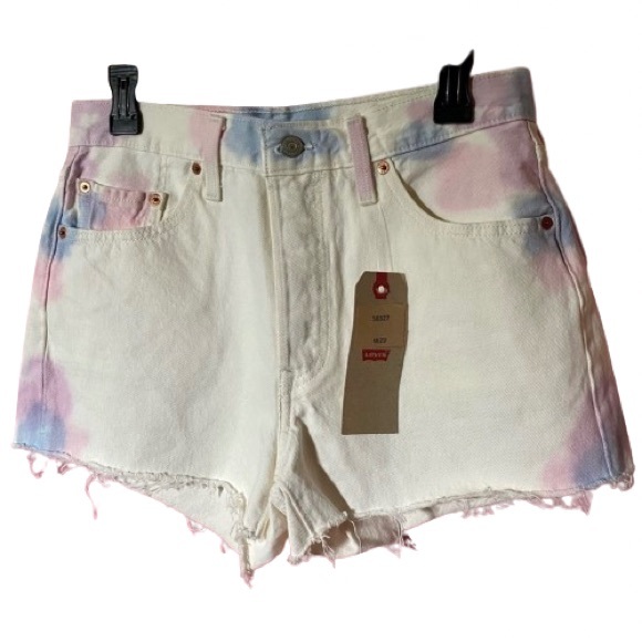 NEW LEVI’S White And Watercolor Pink/Blue/Purple 501® Jean Shorts Size W29 - Picture 2 of 15